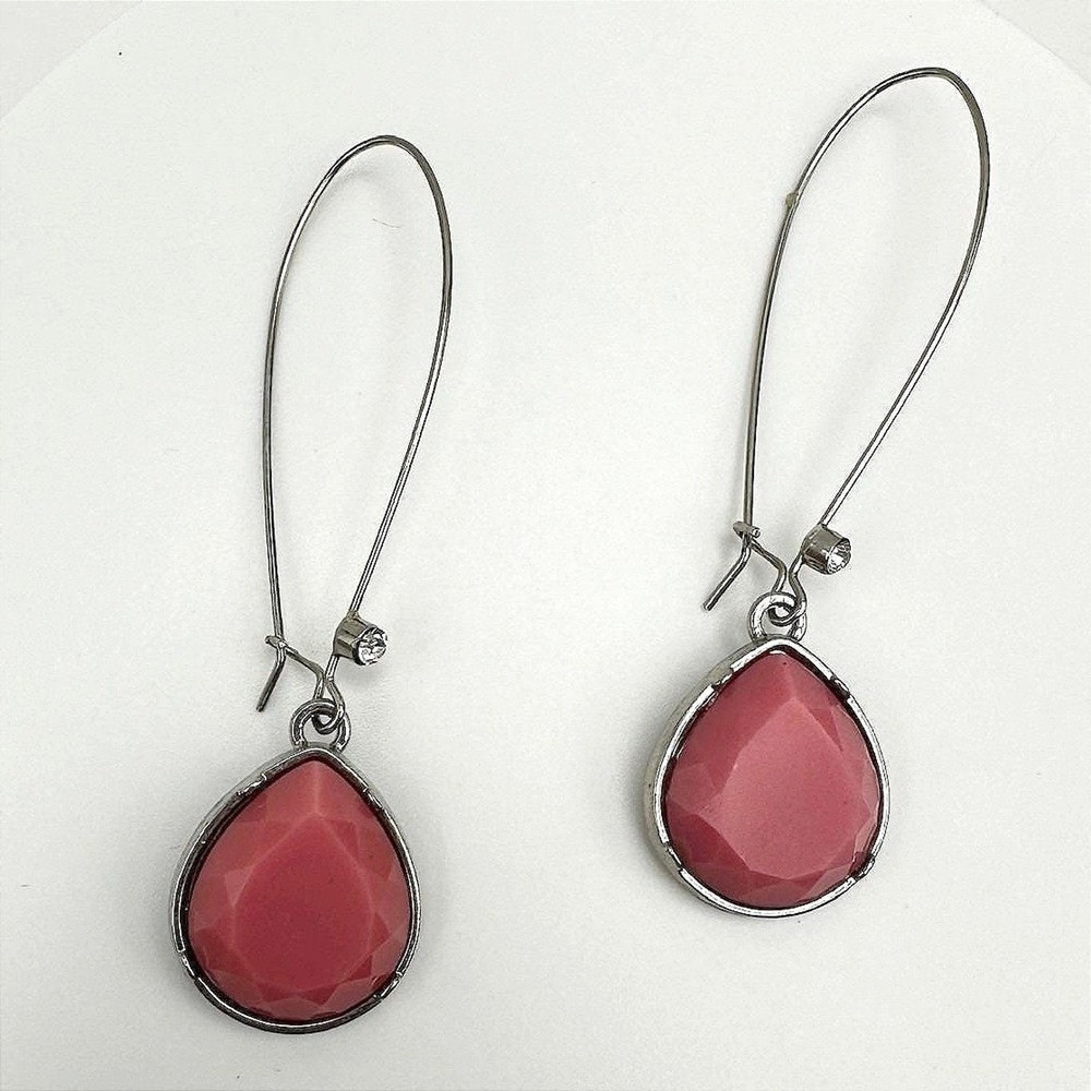 VTG 90s Pink Teardrop Dangle Earrings Faceted Rhinestone Stone Women's Jewelry